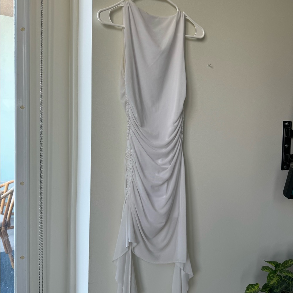 White Fox Ruched Drawstring Mini Dress